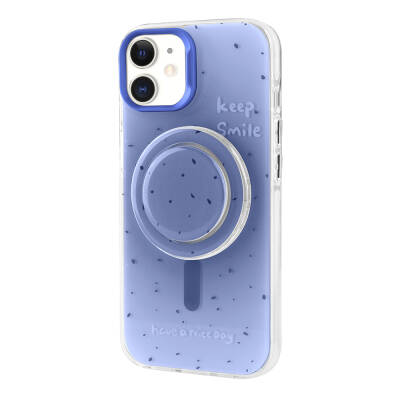 Apple iPhone 11 Case Zore Tiktok Cover with Magsafe Charging Feature and Plug-in Pop Socket Blue