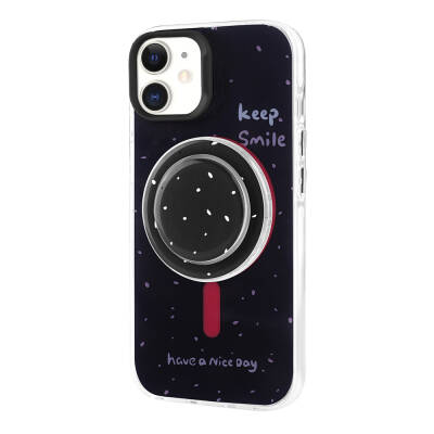 Apple iPhone 11 Case Zore Tiktok Cover with Magsafe Charging Feature and Plug-in Pop Socket Black