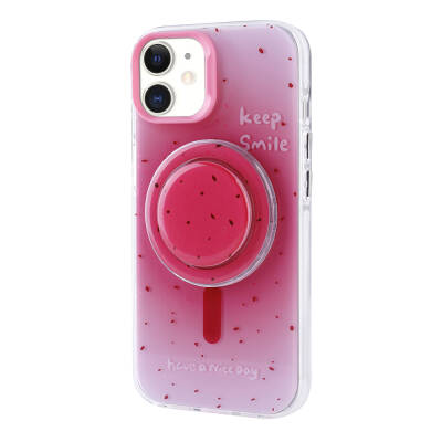 Apple iPhone 11 Case Zore Tiktok Cover with Magsafe Charging Feature and Plug-in Pop Socket Dark Pink