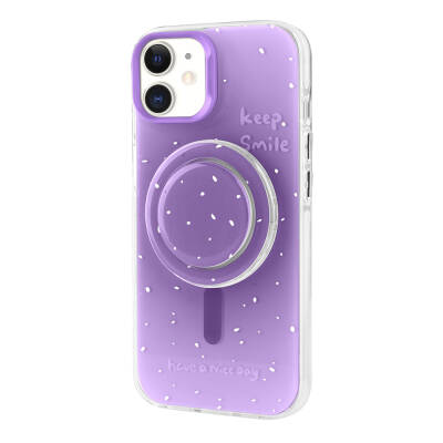 Apple iPhone 11 Case Zore Tiktok Cover with Magsafe Charging Feature and Plug-in Pop Socket Purple