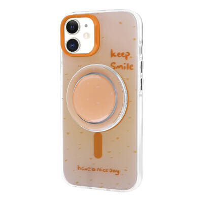 Apple iPhone 11 Case Zore Tiktok Cover with Magsafe Charging Feature and Plug-in Pop Socket Orange