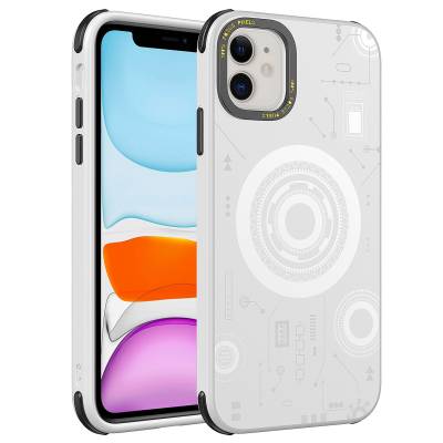 Apple iPhone 11 Case Zore Wireless Charging Patterned Hot Cover White