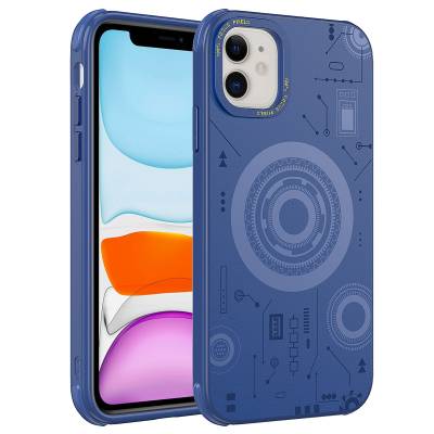 Apple iPhone 11 Case Zore Wireless Charging Patterned Hot Cover Navy blue