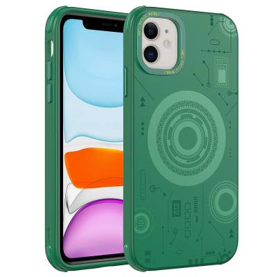 Apple iPhone 11 Case Zore Wireless Charging Patterned Hot Cover Dark Green