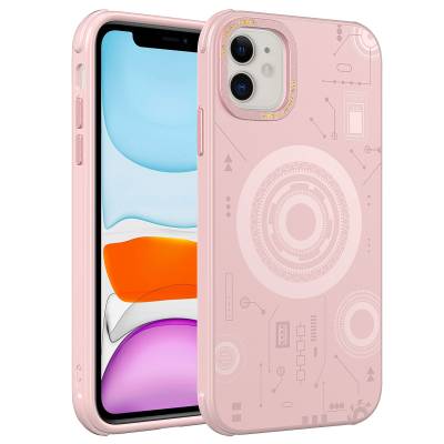 Apple iPhone 11 Case Zore Wireless Charging Patterned Hot Cover Rose Gold