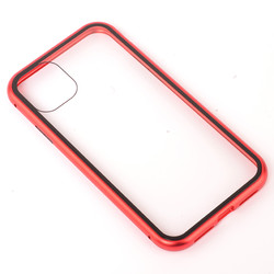 Apple iPhone 11 Kılıf Zore Devrim Mıknatıslı Cam Kapak Kırmızı