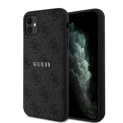 Apple iPhone 11 Kılıf Guess Orjinal Lisanslı 4G Desen Yazı Logolu Kapak Siyah