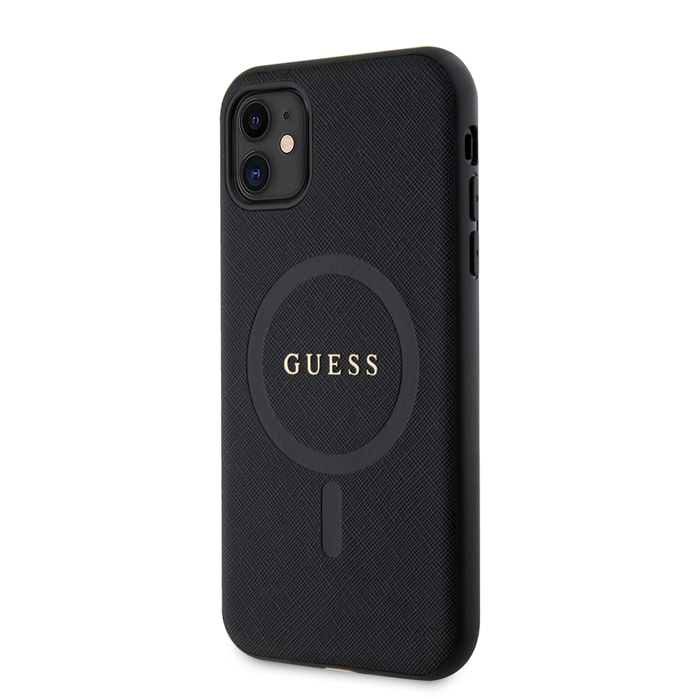 Apple iPhone 11 Kılıf Guess Orjinal Lisanslı Magsafe Şarj Özellikli Yazı Logolu Saffiano Classic Kapak - 3