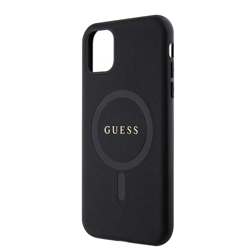 Apple iPhone 11 Kılıf Guess Orjinal Lisanslı Magsafe Şarj Özellikli Yazı Logolu Saffiano Classic Kapak - 7