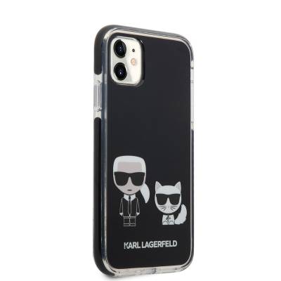 Apple iPhone 11 Kılıf Karl Lagerfeld Kenarları Siyah Silikon K&C Dizayn Kapak Siyah