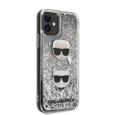 Apple iPhone 11 Kılıf Karl Lagerfeld Sıvılı Simli K&C Dizayn Kapak Gümüş