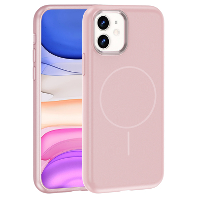 Apple iPhone 11 Kılıf M-Safe Şarj Özellikli Metal Kamera Çerçeveli Zore Edi Silikon Kapak Rose Gold