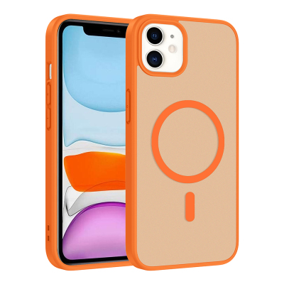 Apple iPhone 11 Kılıf M-safe Şarj Özellikli Zore Babet Kapak Turuncu