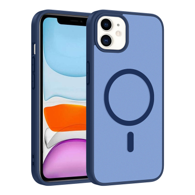 Apple iPhone 11 Kılıf M-safe Şarj Özellikli Zore Babet Kapak Mavi