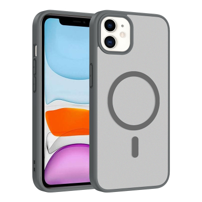 Apple iPhone 11 Kılıf M-safe Şarj Özellikli Zore Babet Kapak Gri