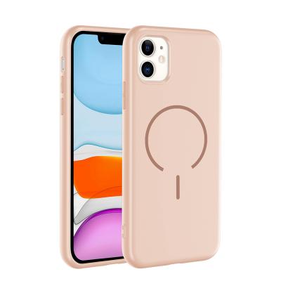 Apple iPhone 11 Kılıf M-safe Şarj Özellikli Zore Meta Kapak Rose Pembe