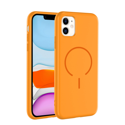 Apple iPhone 11 Kılıf M-safe Şarj Özellikli Zore Meta Kapak Turuncu