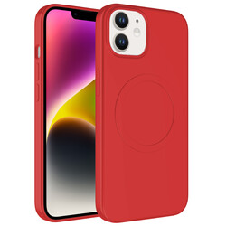 Apple iPhone 11 Kılıf Magsafe Wireless Şarj Özellikli Pastel Renk Silikon Zore Plas Kapak Kırmızı