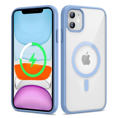 Apple iPhone 11 Kılıf Magsafe Wireless Şarj Özellikli Silikon Zore Ege Kapak Mavi Açık