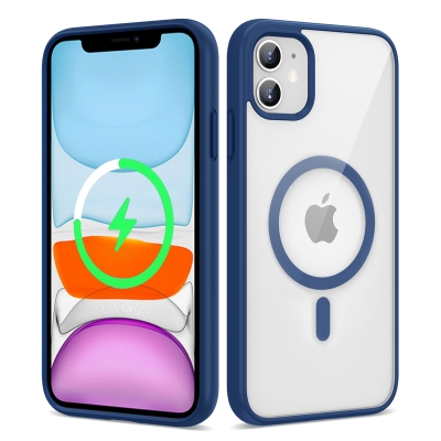 Apple iPhone 11 Kılıf Magsafe Wireless Şarj Özellikli Silikon Zore Ege Kapak Mavi