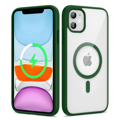 Apple iPhone 11 Kılıf Magsafe Wireless Şarj Özellikli Silikon Zore Ege Kapak Koyu Yeşil
