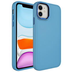 Apple iPhone 11 Kılıf Metal Çerçeve ve Buton Tasarımlı Silikon Zore Luna Kapak Baby Blue