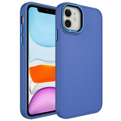 Apple iPhone 11 Kılıf Metal Çerçeve ve Buton Tasarımlı Silikon Zore Luna Kapak Sierra Mavi
