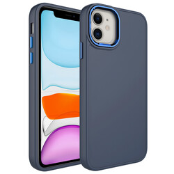 Apple iPhone 11 Kılıf Metal Çerçeve ve Buton Tasarımlı Silikon Zore Luna Kapak Petrol Mavi