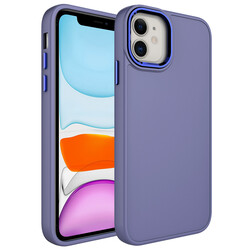 Apple iPhone 11 Kılıf Metal Çerçeve ve Buton Tasarımlı Silikon Zore Luna Kapak Lavendery Gray