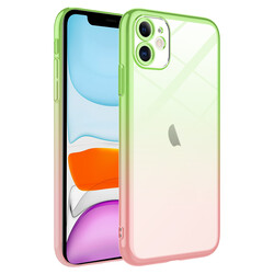Apple iPhone 11 Kılıf Parlak Renk Geçişli Kamera Korumalı Zore Senkron Kapak Pembe-Yeşil