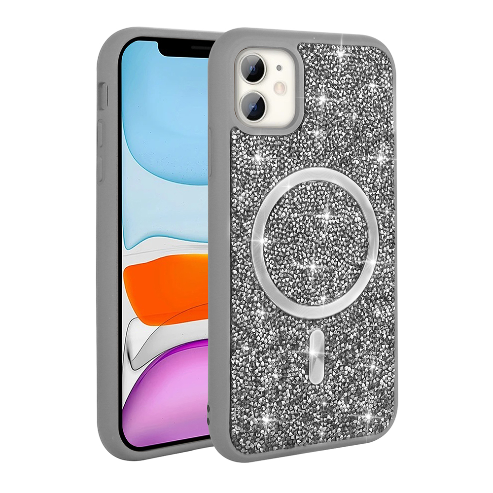 Apple iPhone 11 Kılıf Pırlanta Tasarımlı M-safe Şarj Özellikli Zore Mozaik Silikon Kapak - 6
