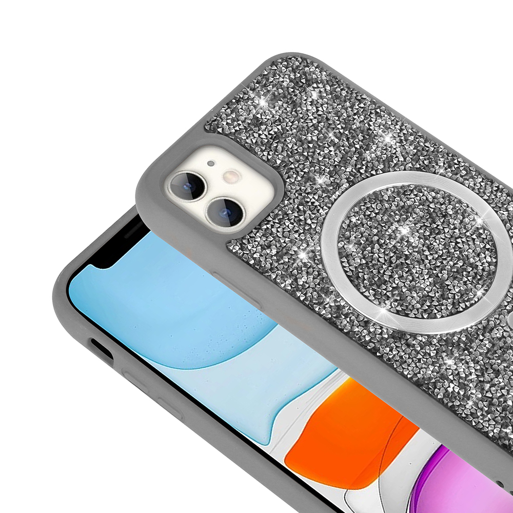 Apple iPhone 11 Kılıf Pırlanta Tasarımlı M-safe Şarj Özellikli Zore Mozaik Silikon Kapak - 9