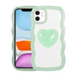 Apple iPhone 11 Kılıf Renkli Kalp Figürlü Zore Ponçik Kapak Su Yeşil