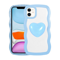 Apple iPhone 11 Kılıf Renkli Kalp Figürlü Zore Ponçik Kapak Mavi