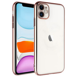 Apple iPhone 11 Kılıf Sert PC Renkli Çerçeveli Zore Riksos Kapak Rose Gold