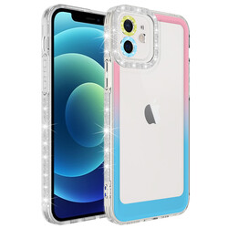 Apple iPhone 11 Kılıf Simli ve Renk Geçiş Tasarımlı Lens Korumalı Zore Park Kapak Pembe-Mavi