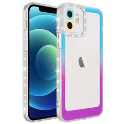 Apple iPhone 11 Kılıf Simli ve Renk Geçiş Tasarımlı Lens Korumalı Zore Park Kapak Mavi-Mor