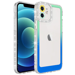 Apple iPhone 11 Kılıf Simli ve Renk Geçiş Tasarımlı Lens Korumalı Zore Park Kapak Yeşil-Mavi