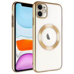 Apple iPhone 11 Kılıf Wireless Şarj Özellikli Sert PC Zore Riksos Magsafe Kapak Gold