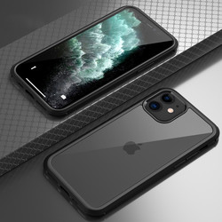 Apple iPhone 11 Kılıf Zore Dor Silikon Temperli Cam Kapak Siyah