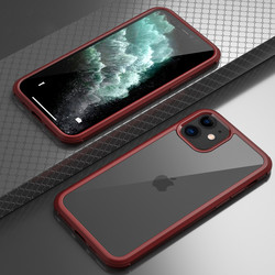 Apple iPhone 11 Kılıf Zore Dor Silikon Temperli Cam Kapak Kırmızı