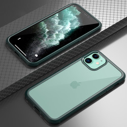 Apple iPhone 11 Kılıf Zore Dor Silikon Temperli Cam Kapak Koyu Yeşil