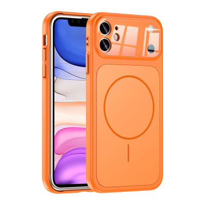 Apple iPhone 11 Kılıf Zore M-Safe Şarj Özellikli Kamera Korumalı Formen Kapak Turuncu