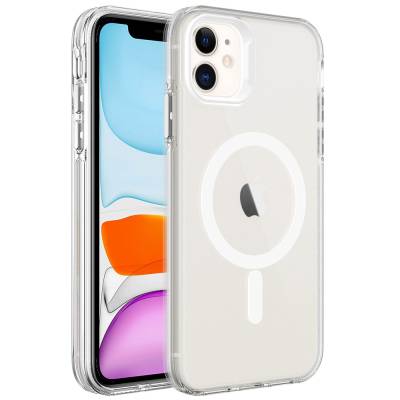 Apple iPhone 11 Kılıf Zore Magsafe Şarj Özellikli Buzlu Transparan C-Pro Sert Kapak Renksiz