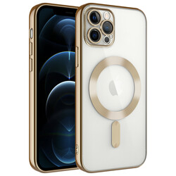 Apple iPhone 11 Pro Case Camera Protected Magsafe Wireless Charger Zore Demre Cover Gold