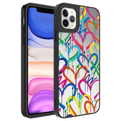 Apple iPhone 11 Pro Case Mirror Patterned Camera Protected Glossy Zore Mirror Cover Kalp