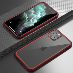 Apple iPhone 11 Pro Case Zore Dor Silicon Tempered Glass Cover Red