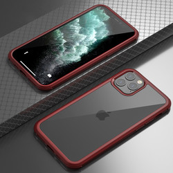 Apple iPhone 11 Pro Kılıf Zore Dor Silikon Temperli Cam Kapak Kırmızı