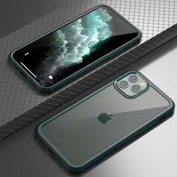 Apple iPhone 11 Pro Kılıf Zore Dor Silikon Temperli Cam Kapak Koyu Yeşil