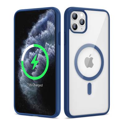 Apple iPhone 11 Pro Max Case Magsafe Wireless Charger Silicone Zore Ege Cover Blue